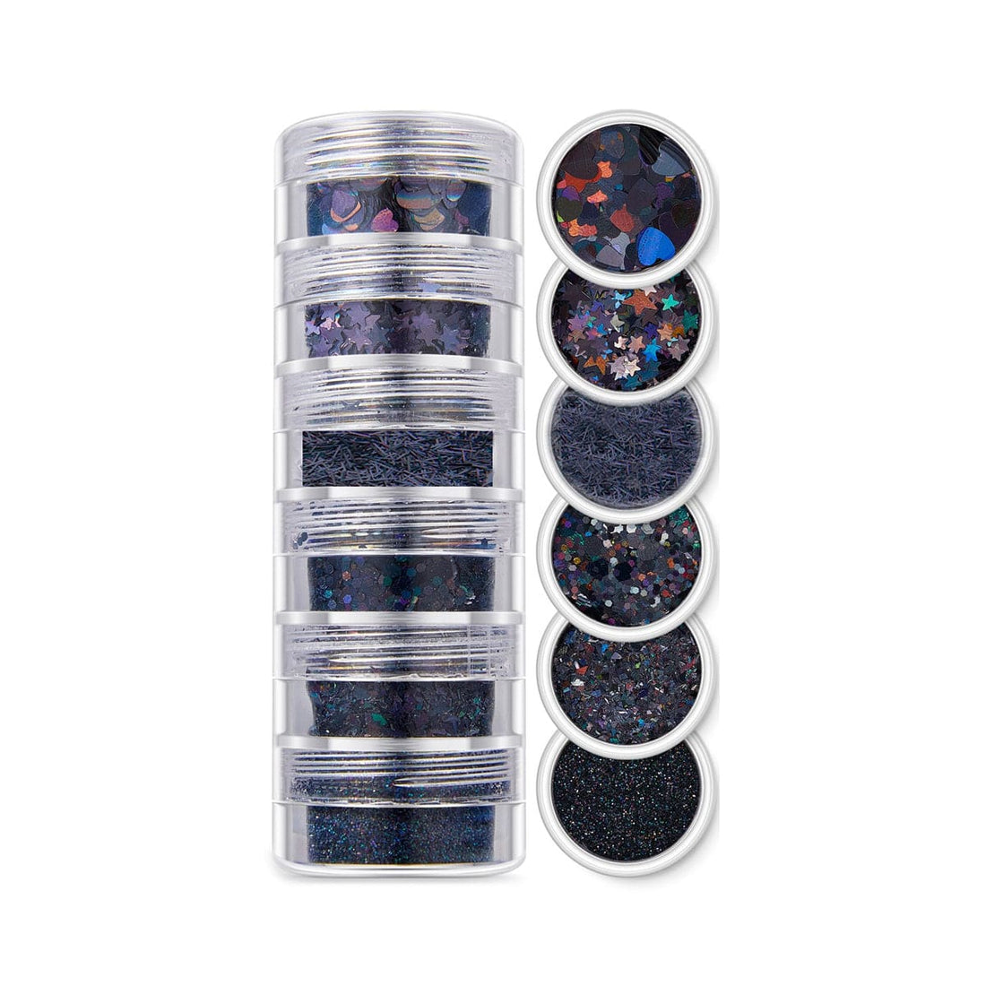 JUST CRAFT IT GLITTER & CHUNKS 6 In 1 Glitter & Chunks Rainbow Black Sg04