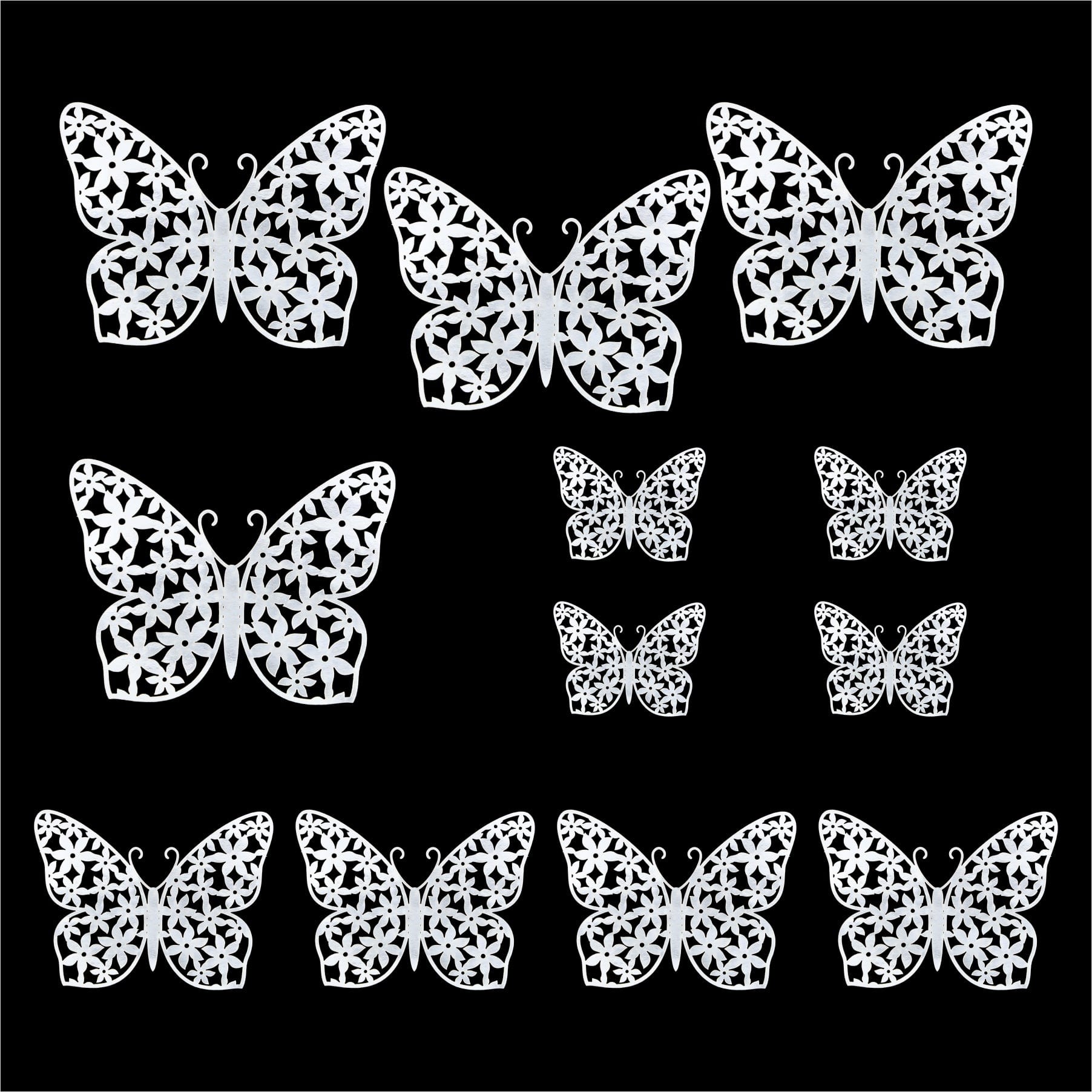 Crafteria Silver 3D Metallic Butterflies Decoration D06