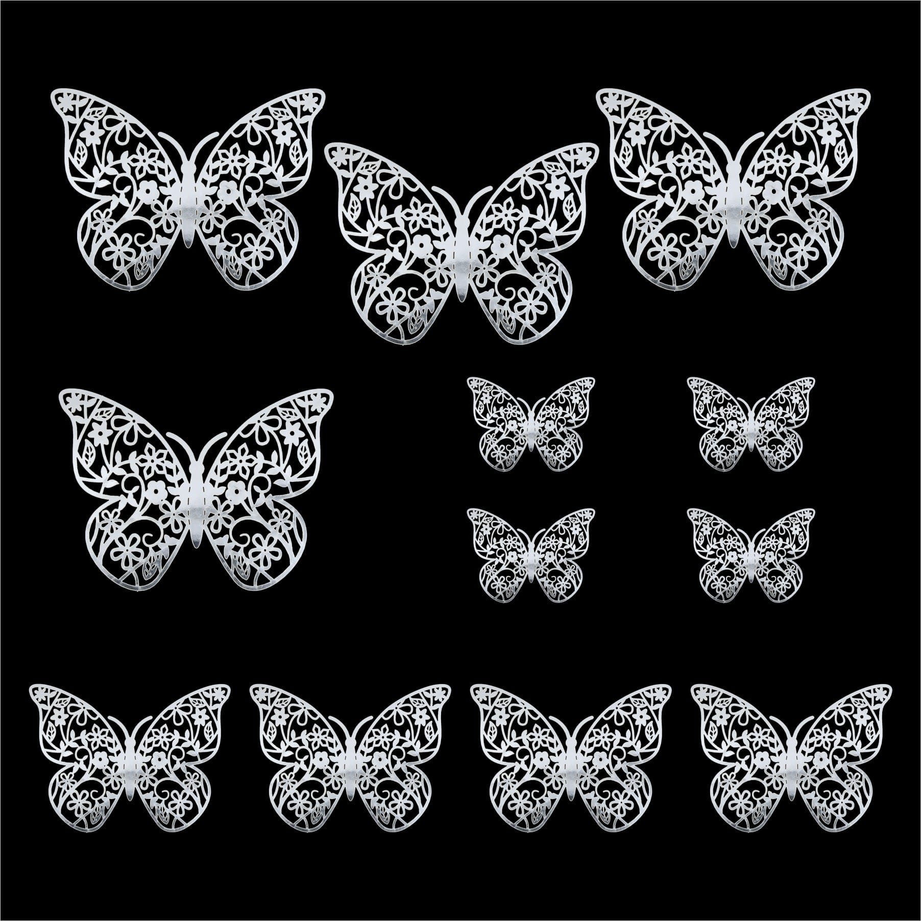 Crafteria Silver 3D Metallic Butterflies Decoration D07