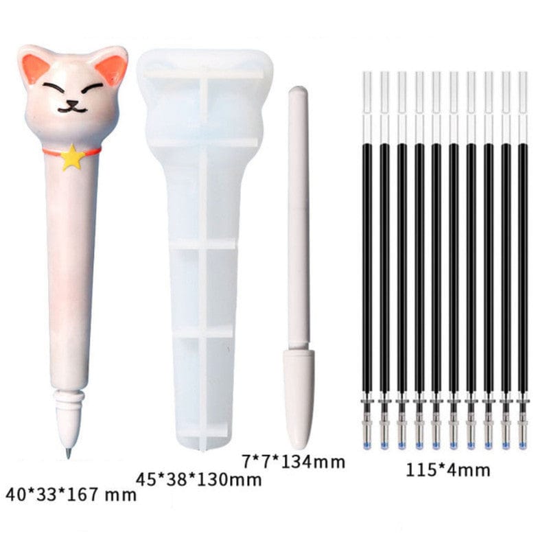 My Store Silicon Mould CAT PEN MOULD + 1 REFILL COVER + 10 REFILL MOULD