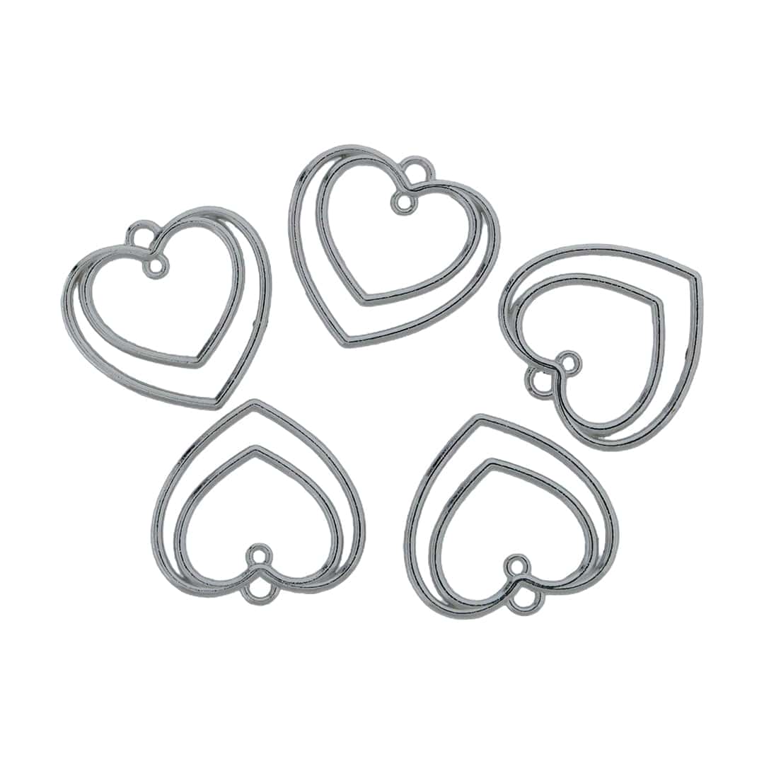 Crafteria Silver 5 In 1 Double Heart Bezels Set