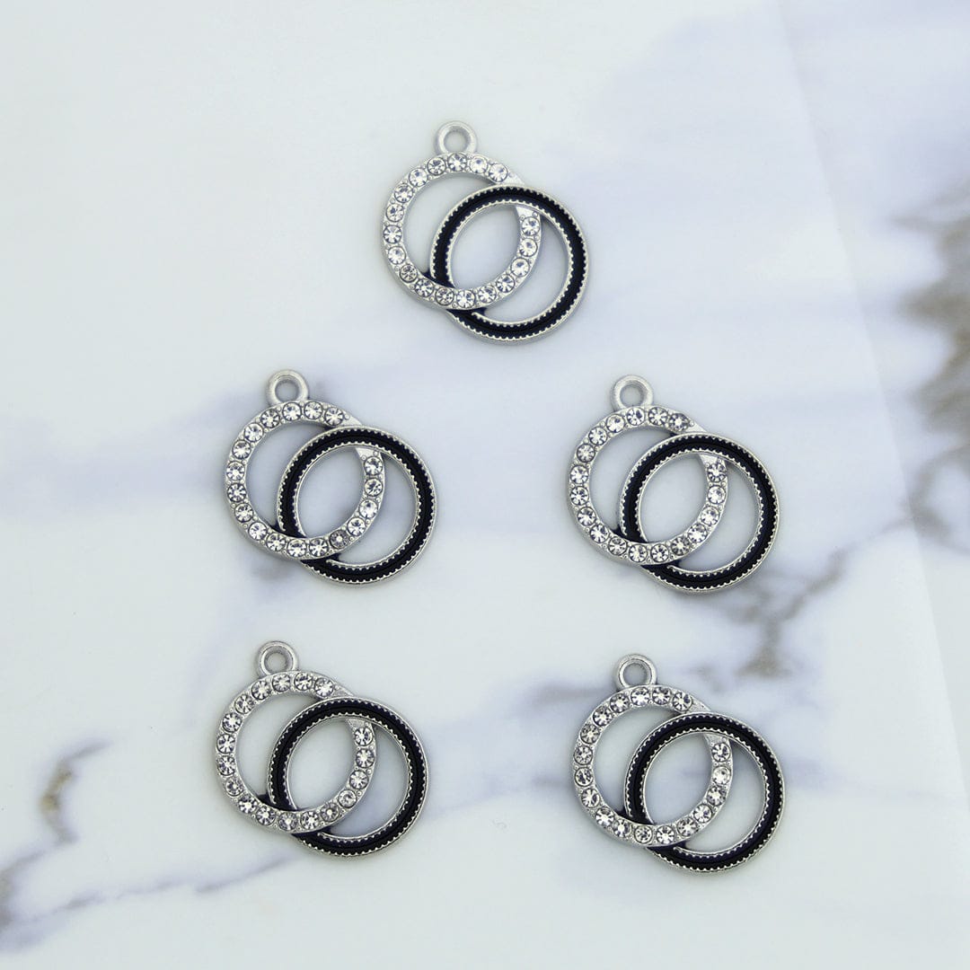 Crafteria BEZELS Gold 5Pcs Interlinked Round Charm Bezels With Black Enamel.
