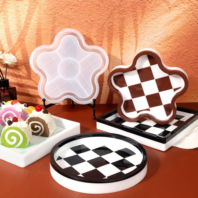My Store Silicon Mould Plum Blossom Flower Chess Board Texture Trinklet Tray Mould