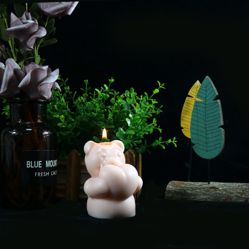 My Store Silicon Mould Standing Bear With Heart Candle Mould