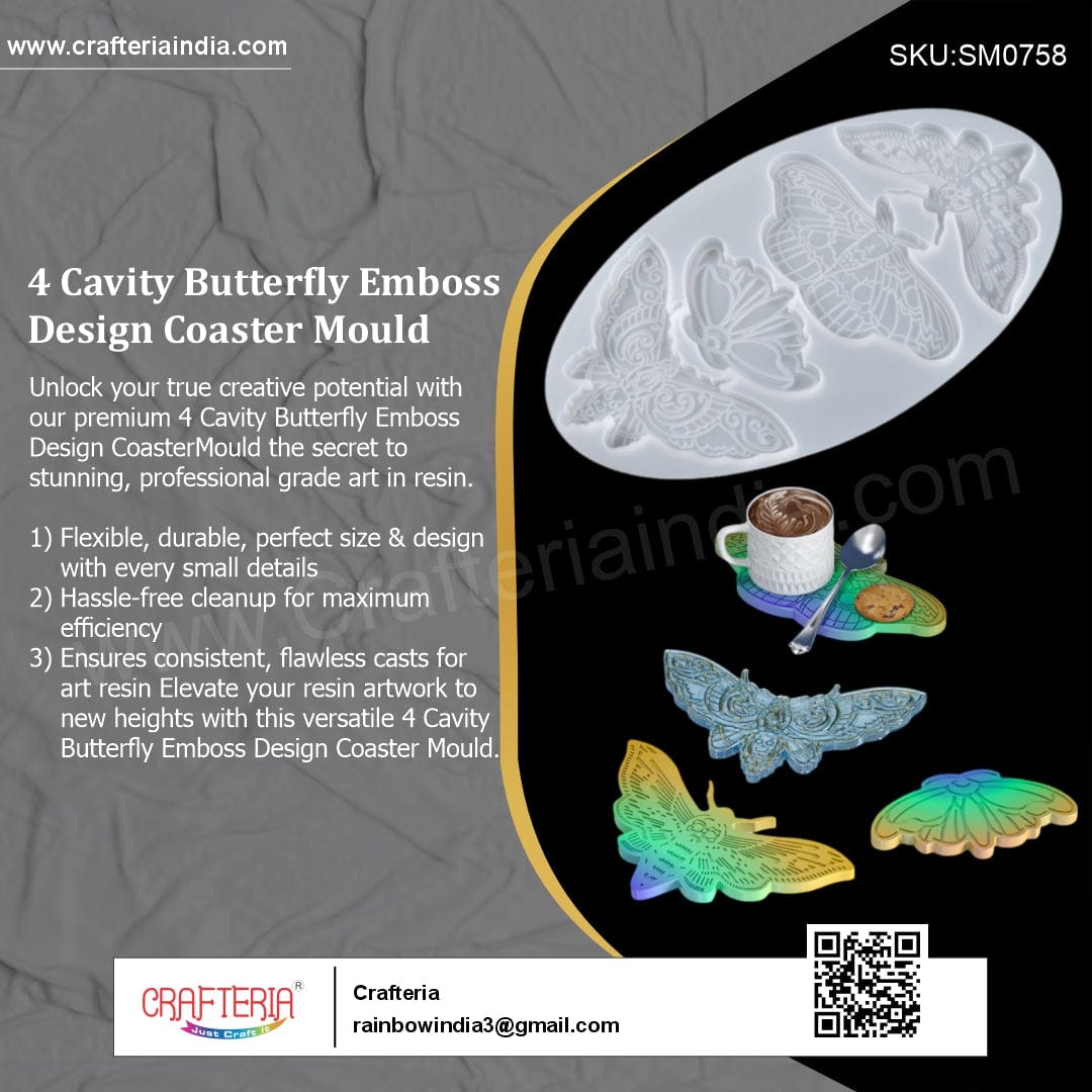 My Store Silicon Mould 4 Cavity Butterfly Emboss Design Coaster Mould