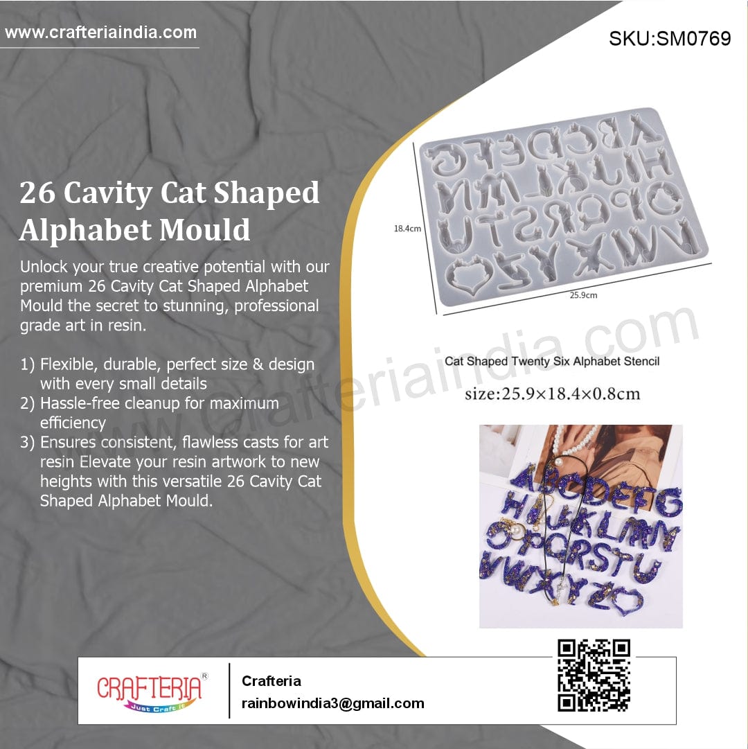 My Store Silicon Mould 26 Cavity Cat Shaped Alphabet Mould