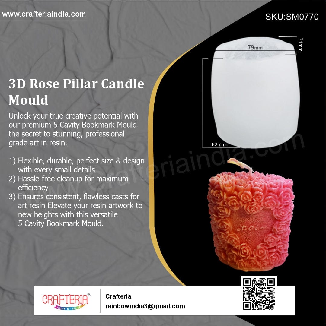 My Store Silicon Mould 3D Rose Pillar Candle Mould