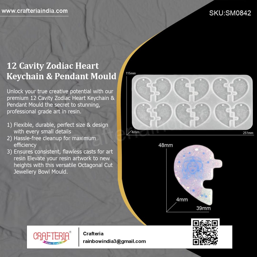 My Store Silicon Mould 12 Cavity Zodiac Heart Keychain & Pendant Mould