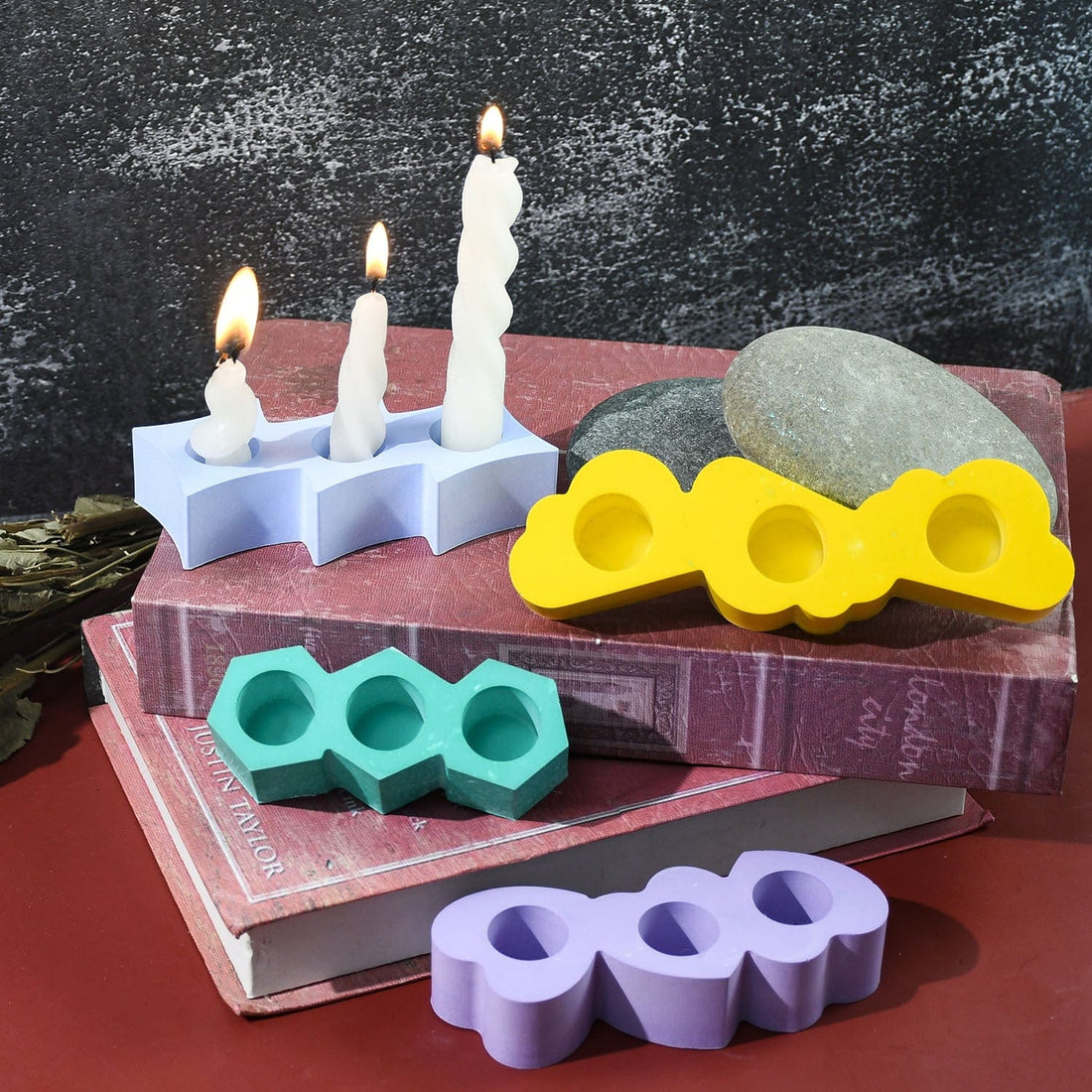 My Store Silicon Mould 3 Hole Heart Candle Holder Mould