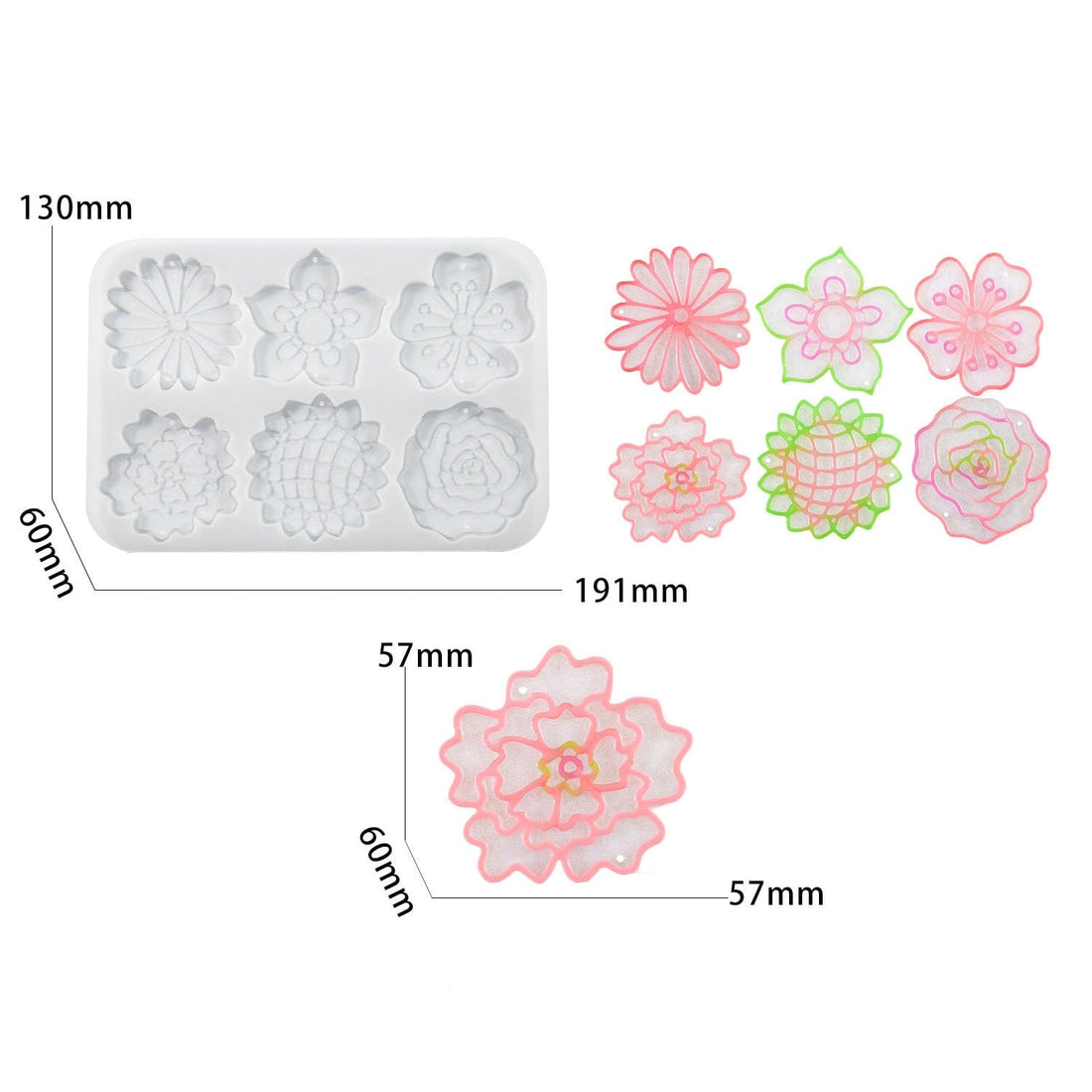 My Store Silicon Mould 6 Cavity Floral Keychain & Pendant Mould