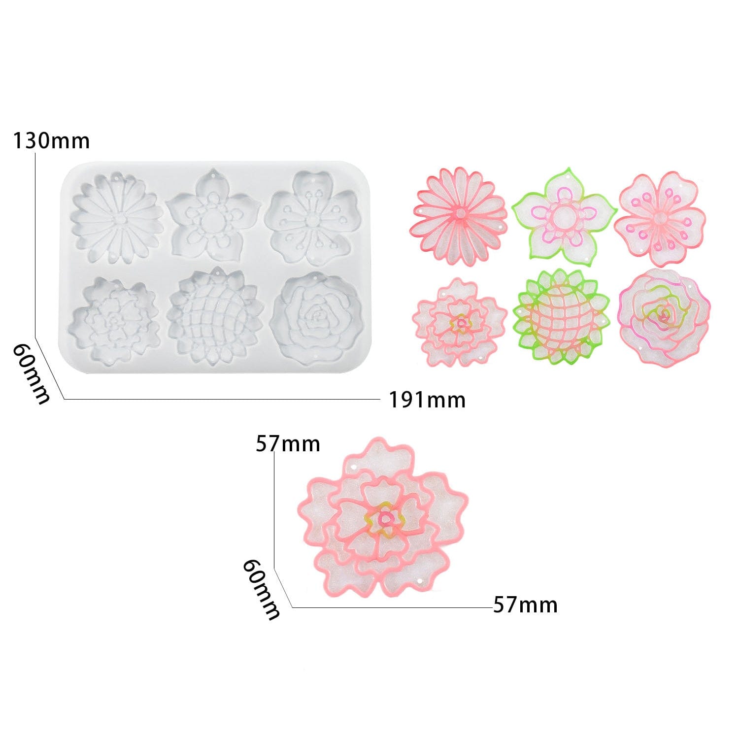My Store Silicon Mould 6 Cavity Floral Keychain & Pendant Mould