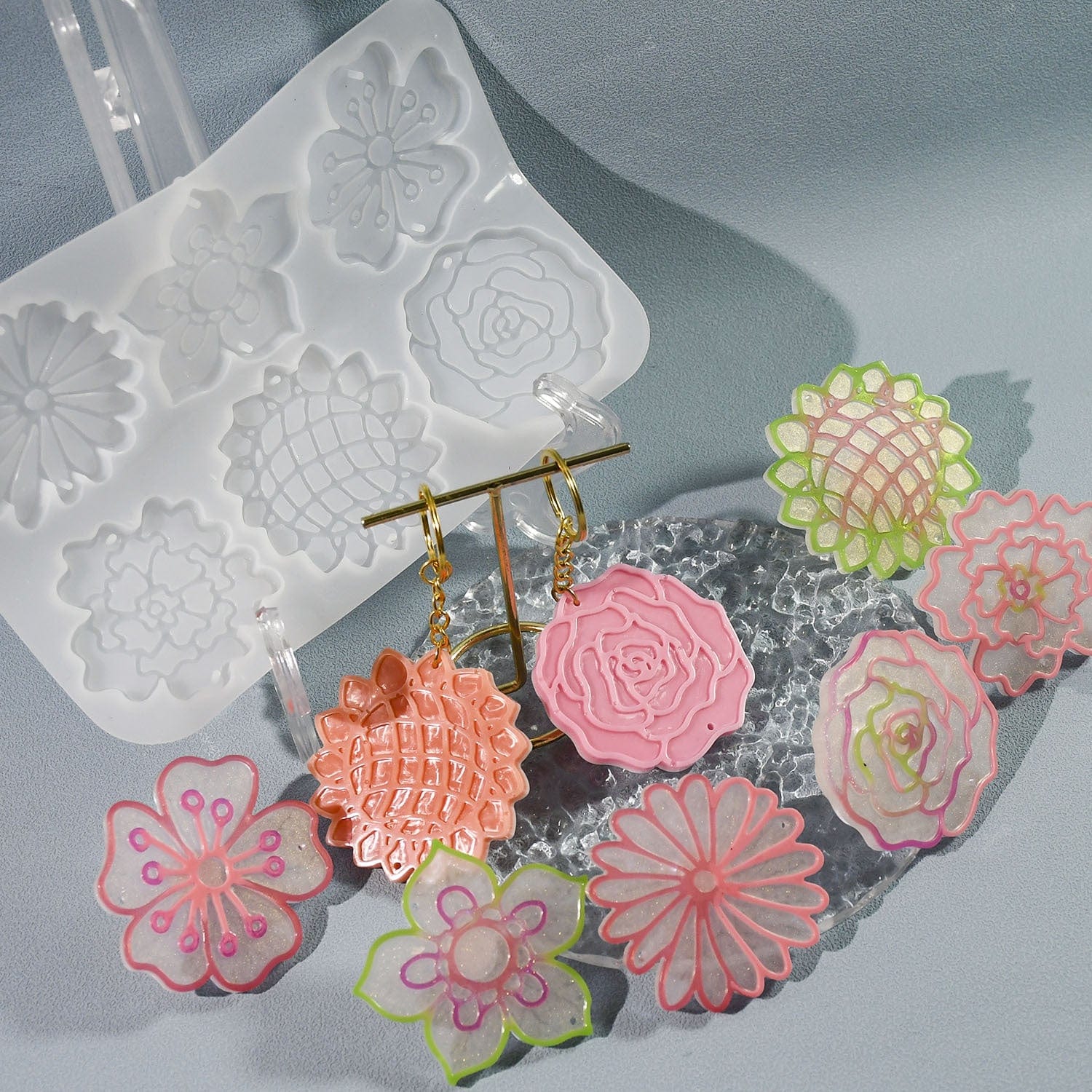 My Store Silicon Mould 6 Cavity Floral Keychain & Pendant Mould