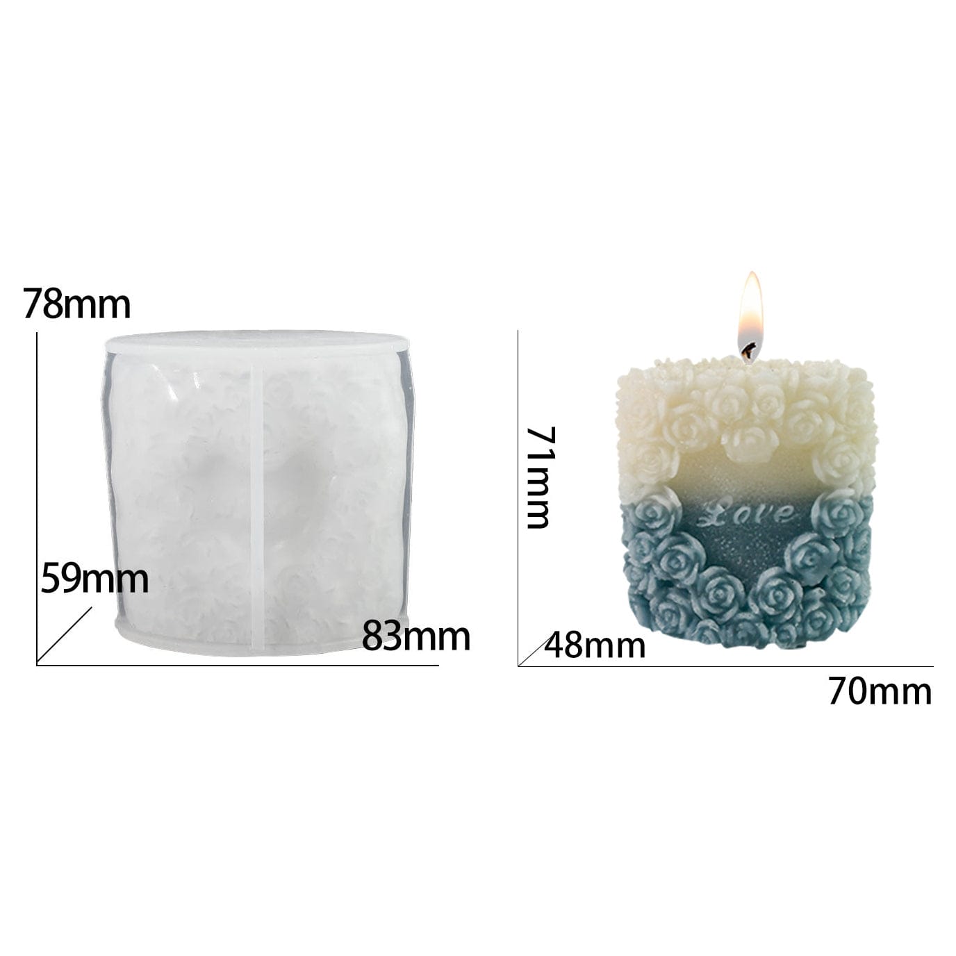 My Store Silicon Mould 3D Love Rose Piller Candle Mould