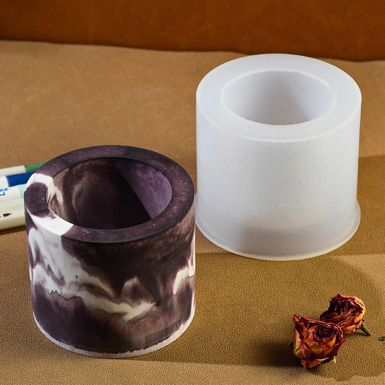 My Store Silicon Mould cylindrical Flowerpot, Pen stand & candle Holder Mould